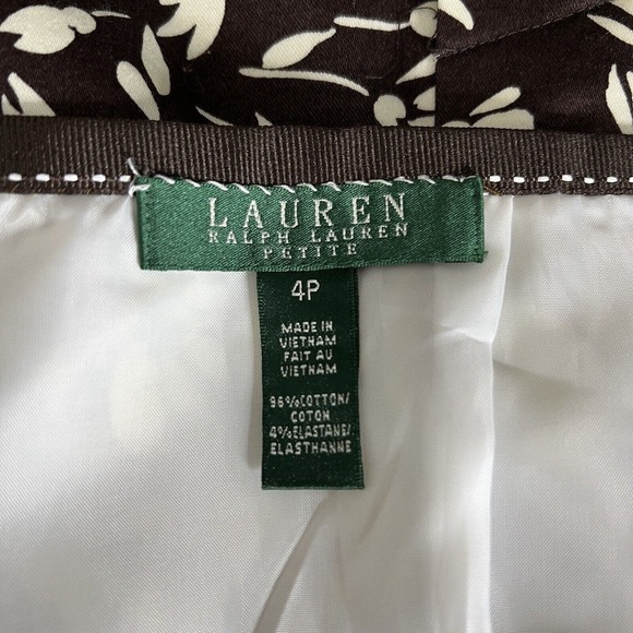 Lauren Ralph Lauren Skirt Women 4 Petite Brown White Floral Flower Pencil Preppy - Picture 6 of 6